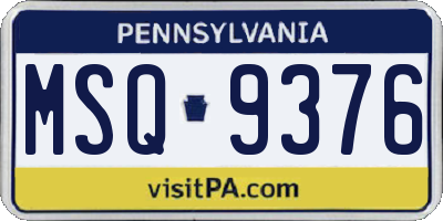 PA license plate MSQ9376