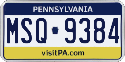 PA license plate MSQ9384