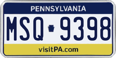 PA license plate MSQ9398