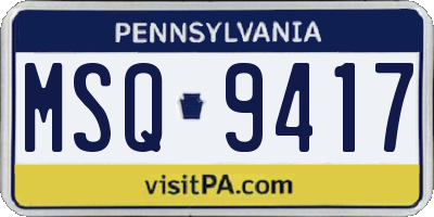 PA license plate MSQ9417