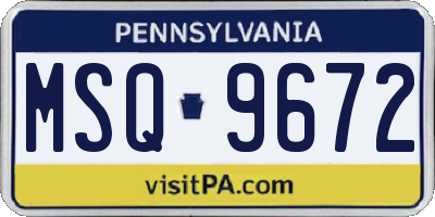 PA license plate MSQ9672