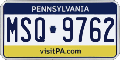 PA license plate MSQ9762