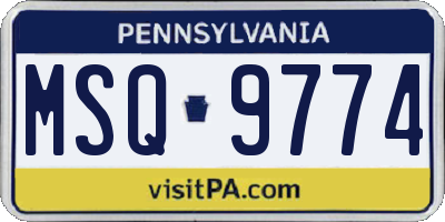 PA license plate MSQ9774