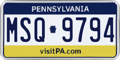 PA license plate MSQ9794