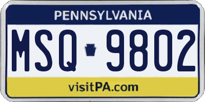 PA license plate MSQ9802