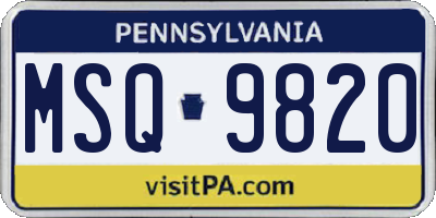 PA license plate MSQ9820
