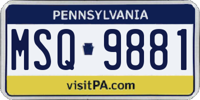 PA license plate MSQ9881