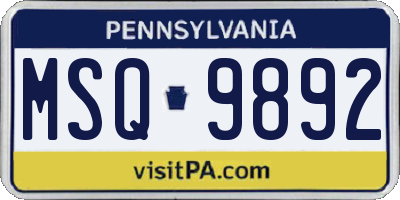 PA license plate MSQ9892