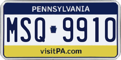 PA license plate MSQ9910
