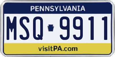 PA license plate MSQ9911