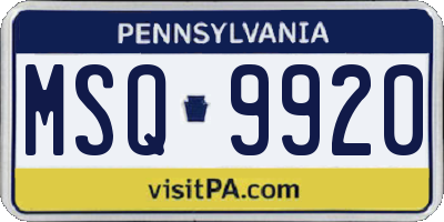 PA license plate MSQ9920