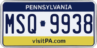 PA license plate MSQ9938