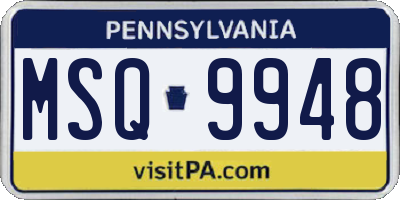 PA license plate MSQ9948