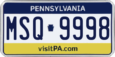 PA license plate MSQ9998