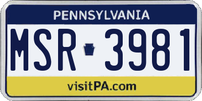 PA license plate MSR3981