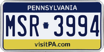 PA license plate MSR3994