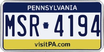 PA license plate MSR4194