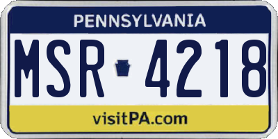 PA license plate MSR4218