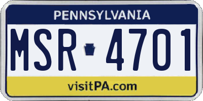 PA license plate MSR4701