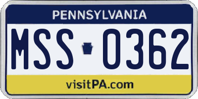 PA license plate MSS0362