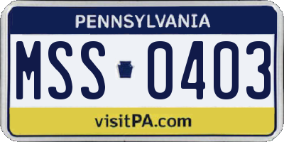 PA license plate MSS0403