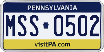 PA license plate MSS0502
