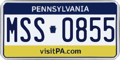 PA license plate MSS0855