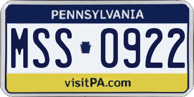 PA license plate MSS0922
