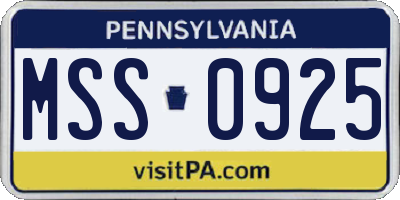 PA license plate MSS0925