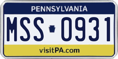 PA license plate MSS0931