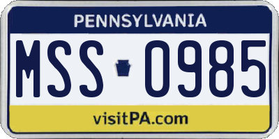 PA license plate MSS0985