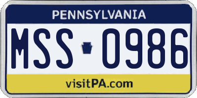 PA license plate MSS0986