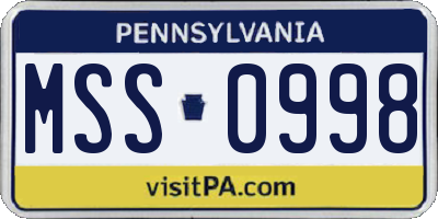 PA license plate MSS0998