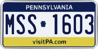 PA license plate MSS1603