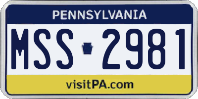 PA license plate MSS2981