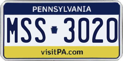 PA license plate MSS3020