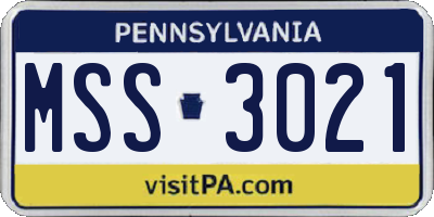 PA license plate MSS3021