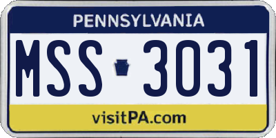 PA license plate MSS3031