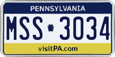PA license plate MSS3034