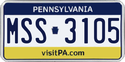 PA license plate MSS3105