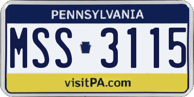 PA license plate MSS3115