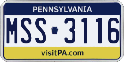 PA license plate MSS3116