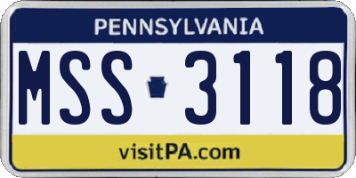 PA license plate MSS3118