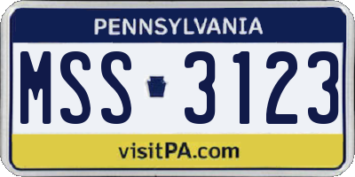 PA license plate MSS3123
