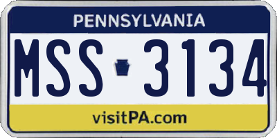 PA license plate MSS3134