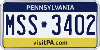 PA license plate MSS3402