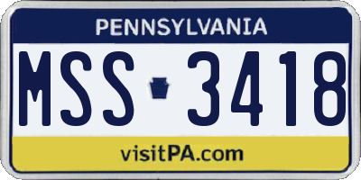PA license plate MSS3418
