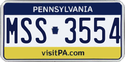 PA license plate MSS3554