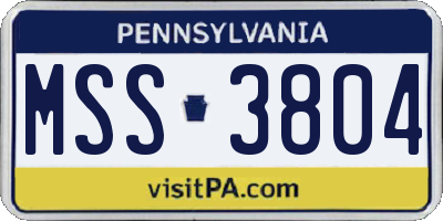 PA license plate MSS3804