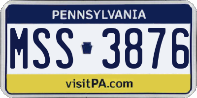 PA license plate MSS3876